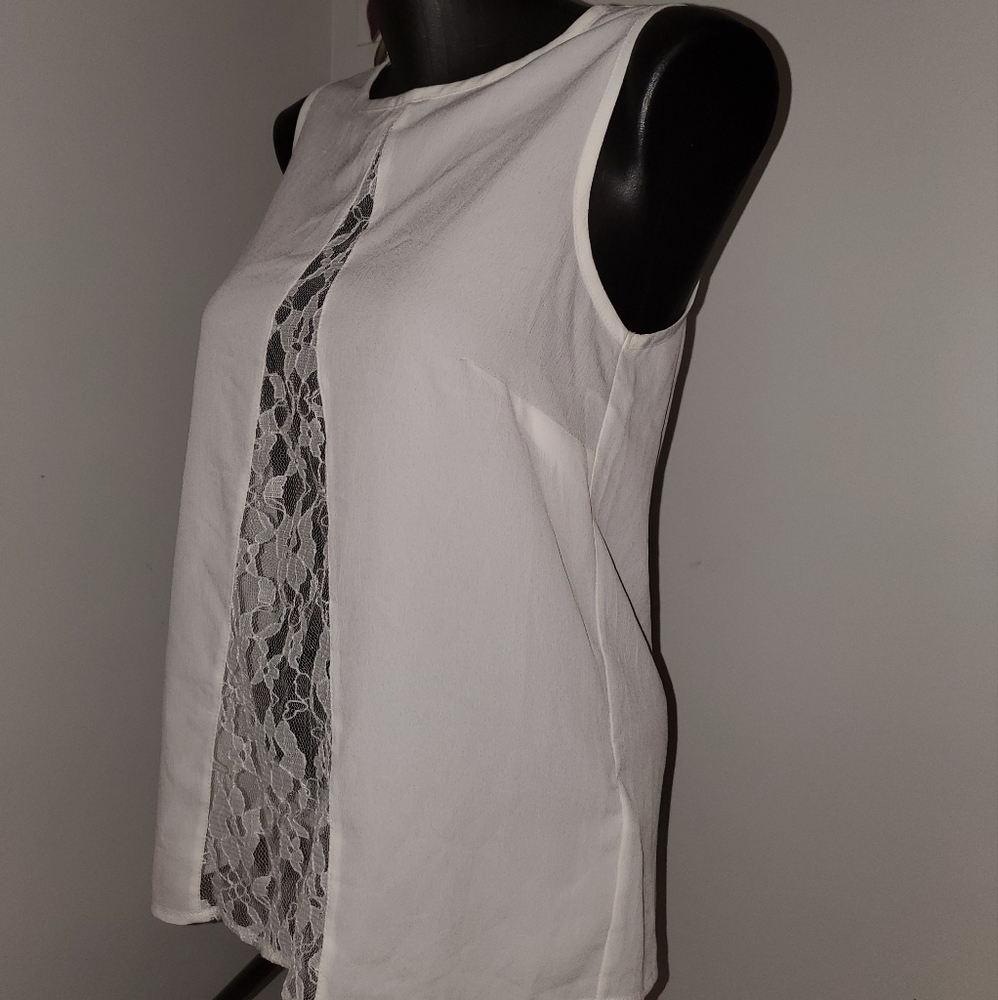 Sleeveless White Top with triangle lace in front. ASOS, size 4